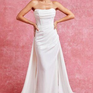 Off white fitted wedding dress,Sheath bridal gown, strapless destination